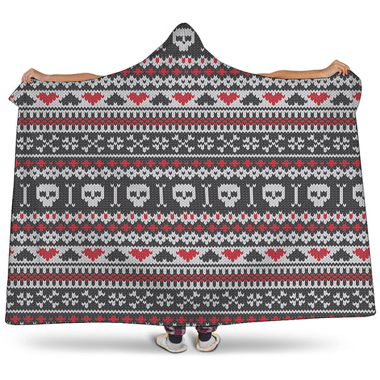 Skull Knitted Pattern Print Hooded Blanket