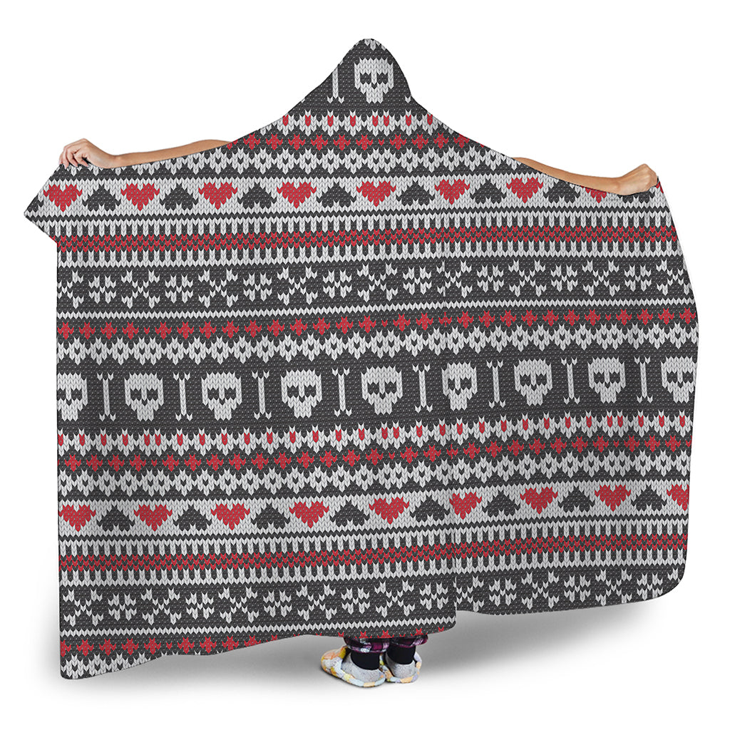 Skull Knitted Pattern Print Hooded Blanket