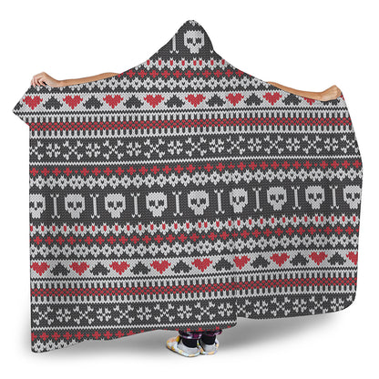 Skull Knitted Pattern Print Hooded Blanket