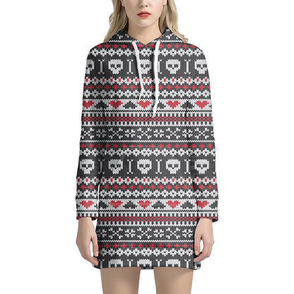 Skull Knitted Pattern Print Hoodie Dress
