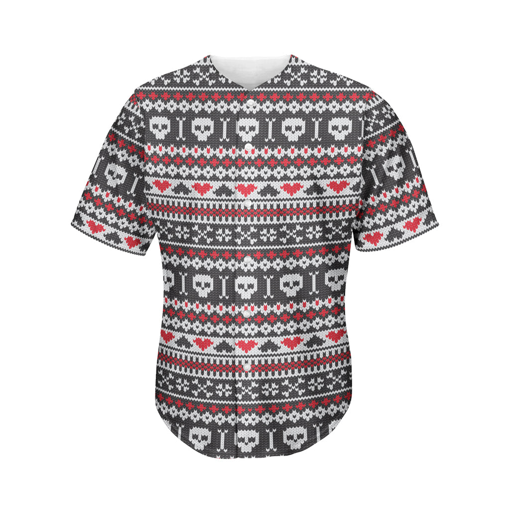 Skull Knitted Pattern Print Men's Baseball Jersey