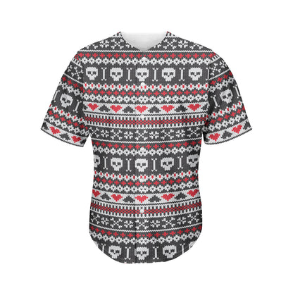 Skull Knitted Pattern Print Men's Baseball Jersey