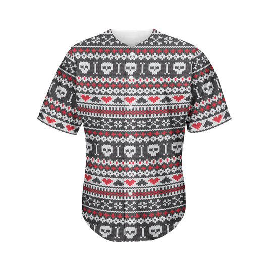Skull Knitted Pattern Print Men's Baseball Jersey