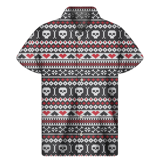 Skull Knitted Pattern Print Men's Short Sleeve Shirt