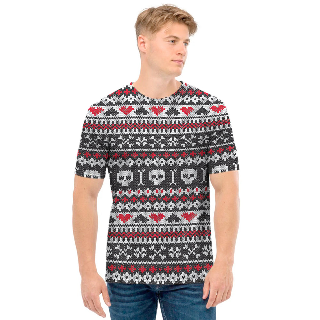 Skull Knitted Pattern Print Men's T-Shirt