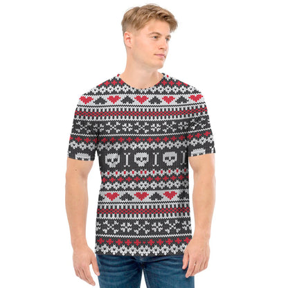 Skull Knitted Pattern Print Men's T-Shirt