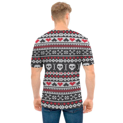 Skull Knitted Pattern Print Men's T-Shirt