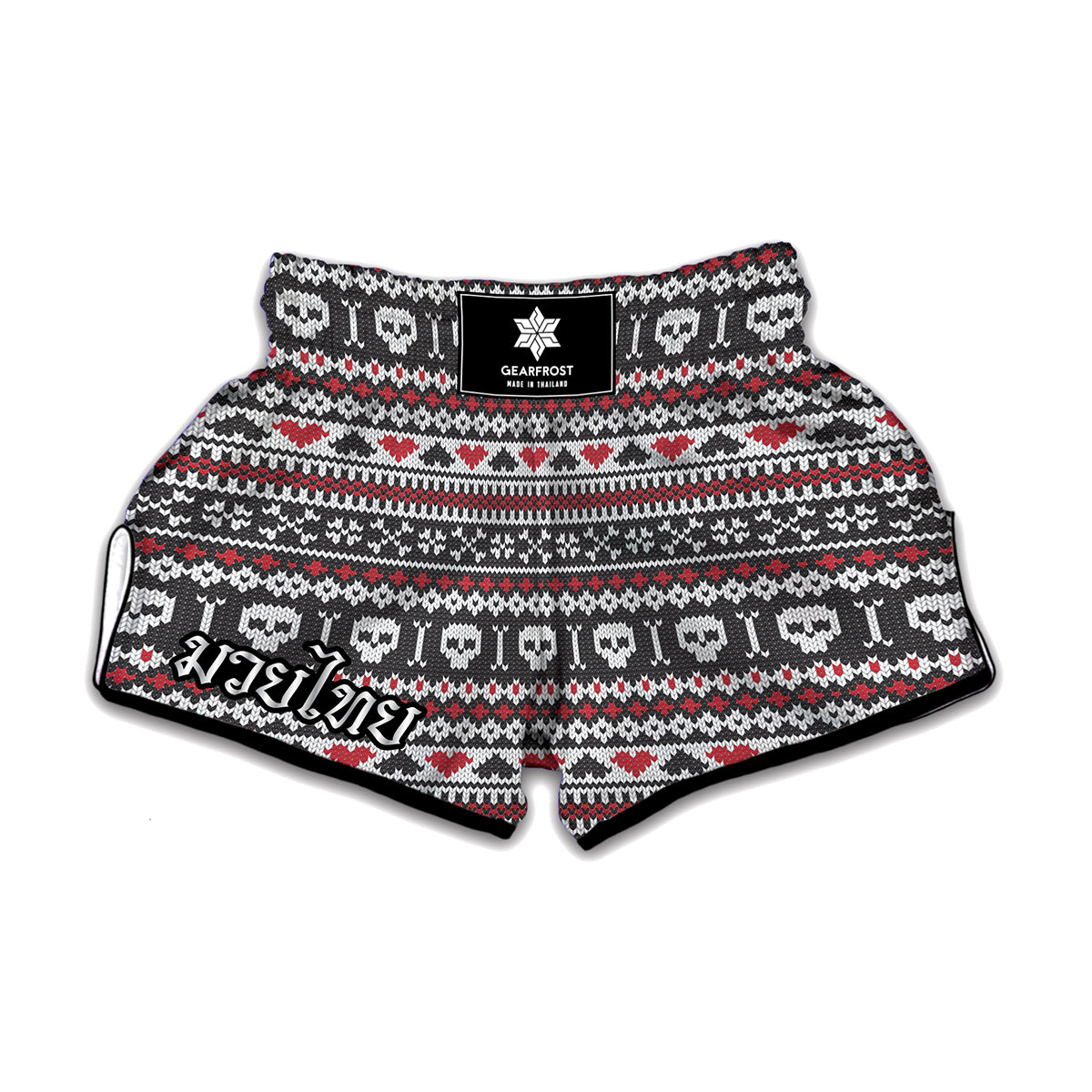 Skull Knitted Pattern Print Muay Thai Boxing Shorts