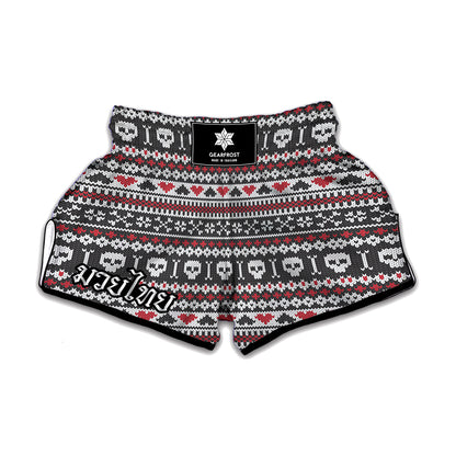 Skull Knitted Pattern Print Muay Thai Boxing Shorts