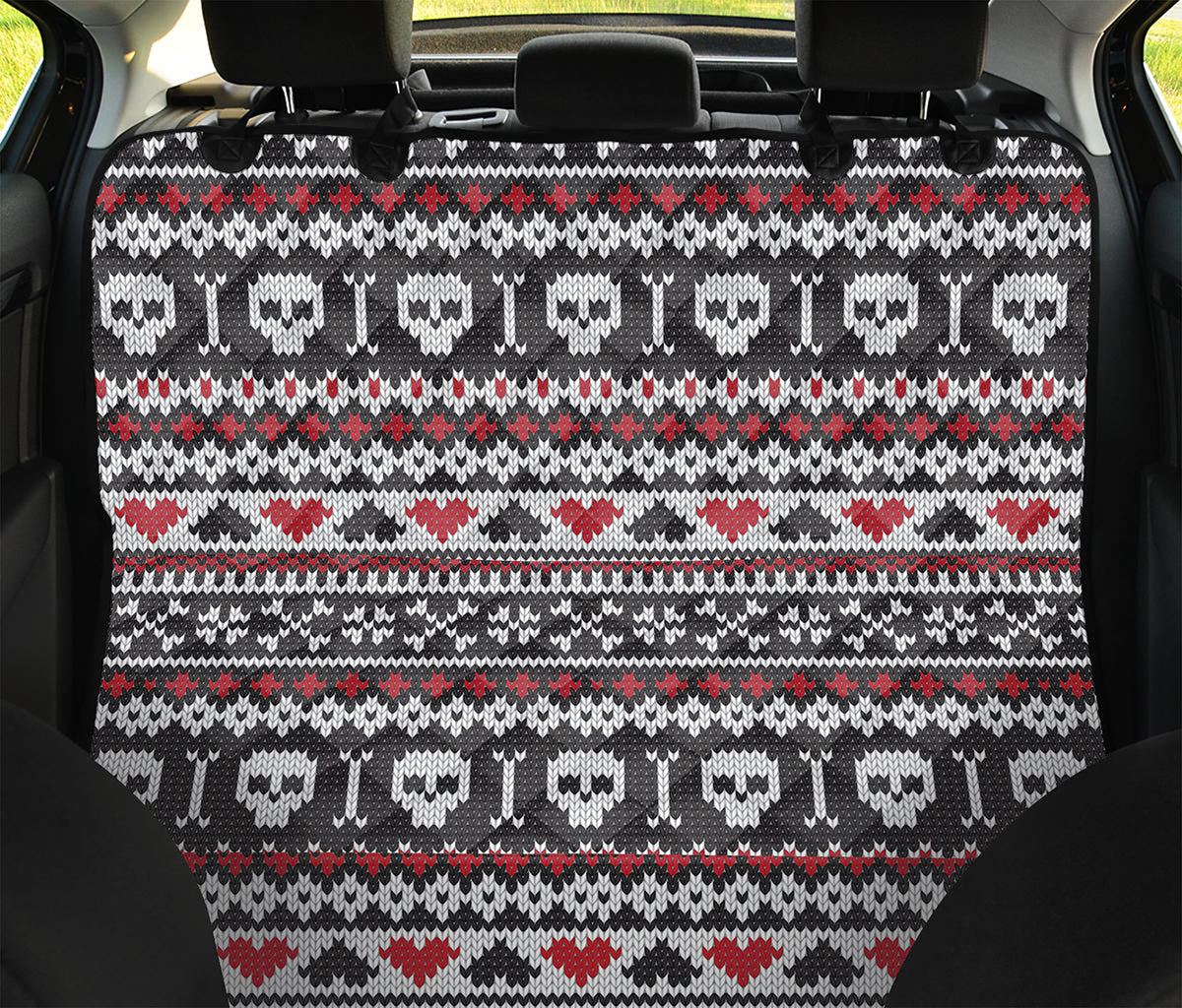 Skull Knitted Pattern Print Pet Car Back Seat Cover