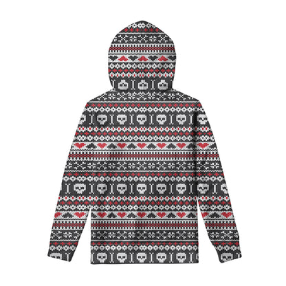 Skull Knitted Pattern Print Pullover Hoodie