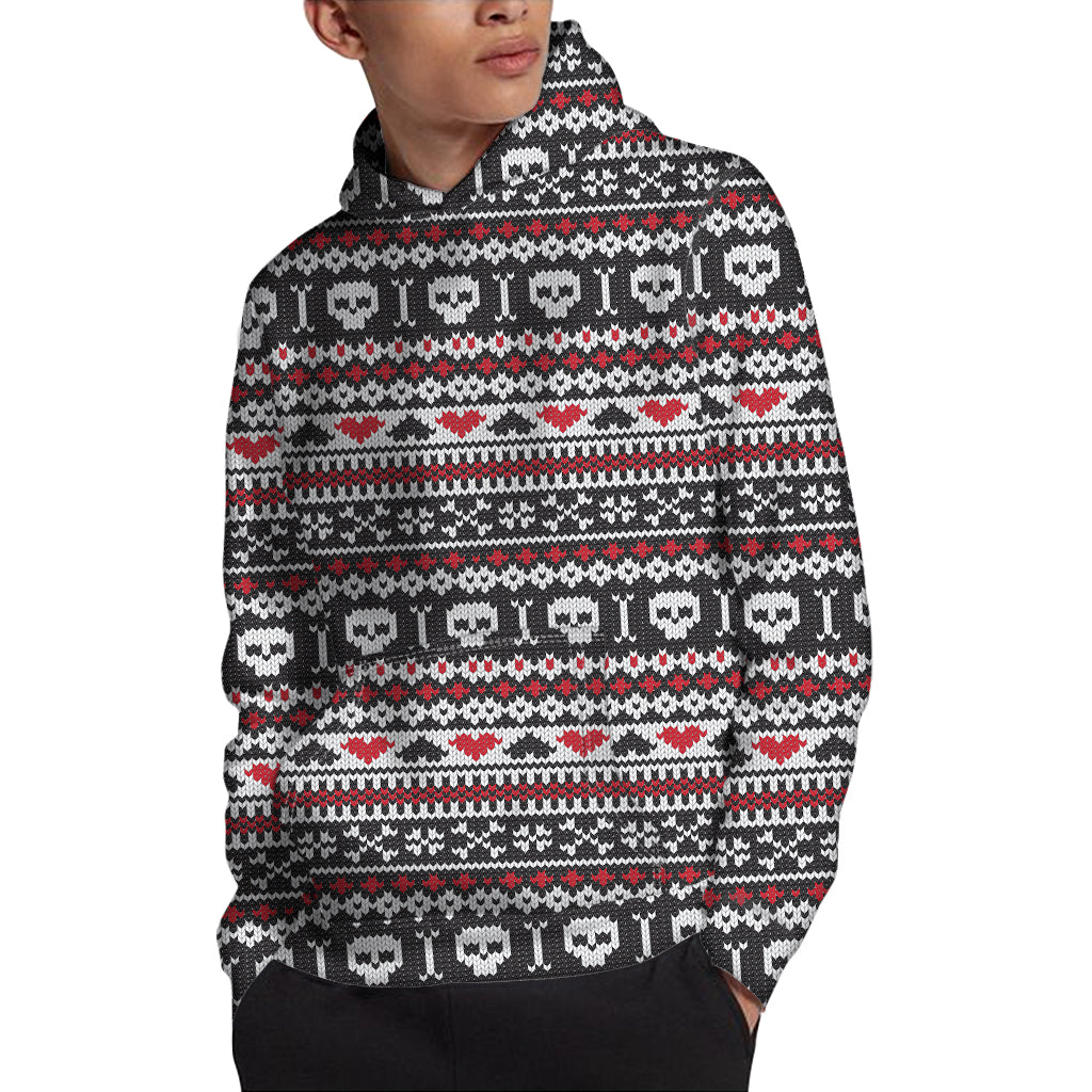 Skull Knitted Pattern Print Pullover Hoodie
