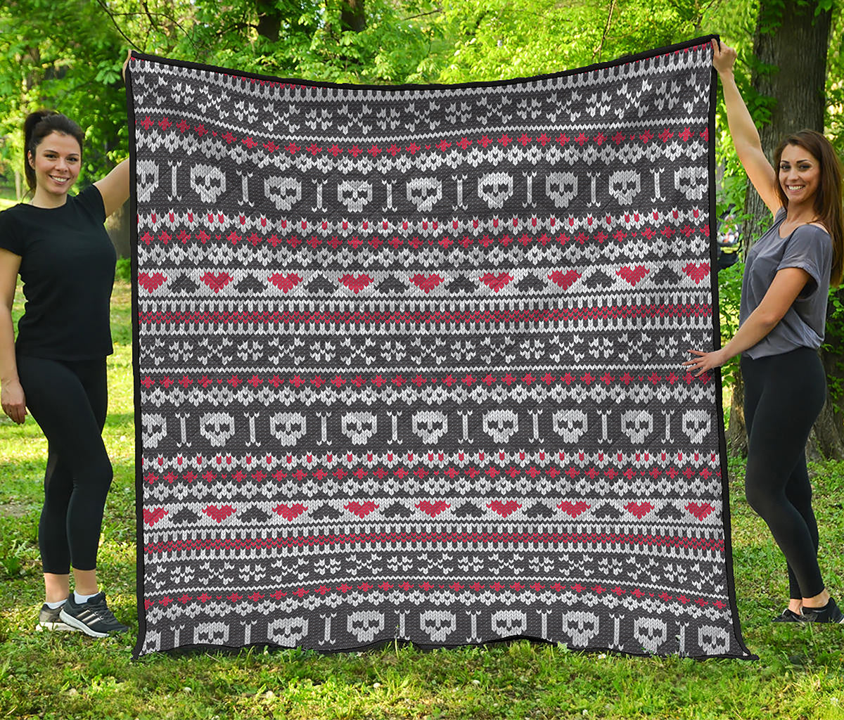 Skull Knitted Pattern Print Quilt