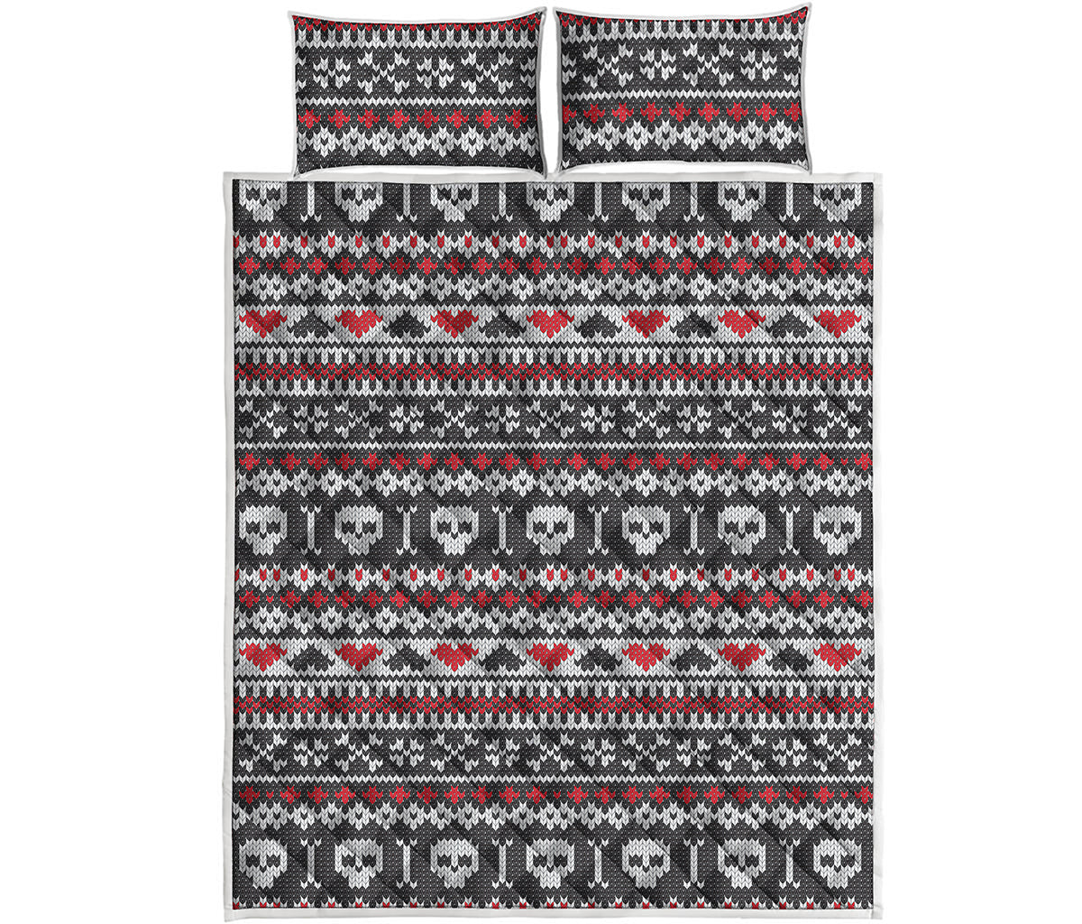 Skull Knitted Pattern Print Quilt Bed Set