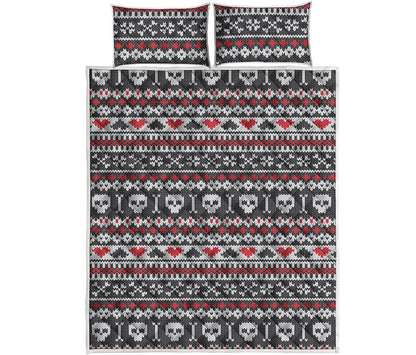 Skull Knitted Pattern Print Quilt Bed Set