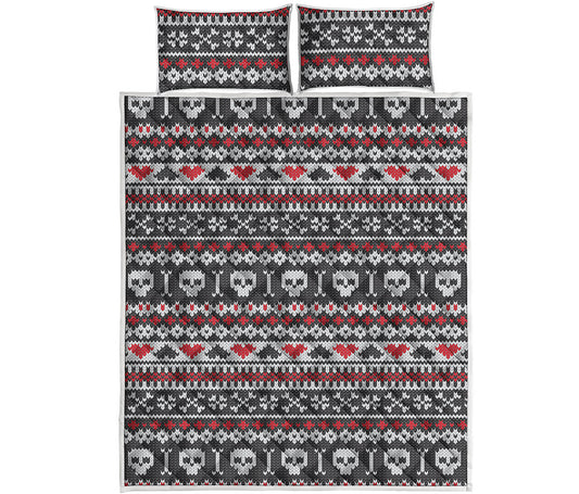 Skull Knitted Pattern Print Quilt Bed Set