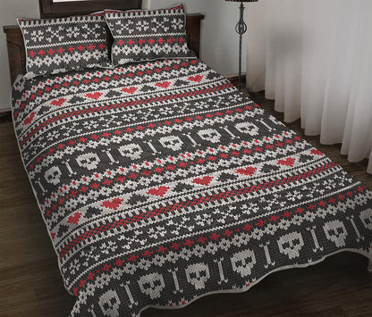 Skull Knitted Pattern Print Quilt Bed Set