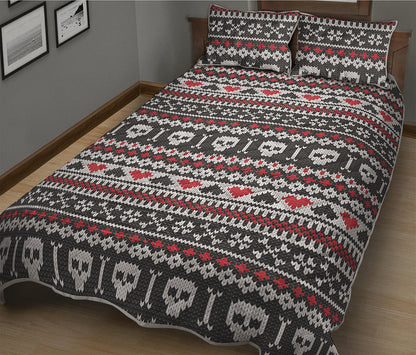 Skull Knitted Pattern Print Quilt Bed Set