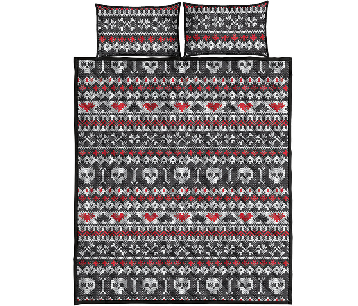 Skull Knitted Pattern Print Quilt Bed Set
