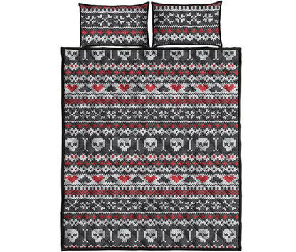 Skull Knitted Pattern Print Quilt Bed Set