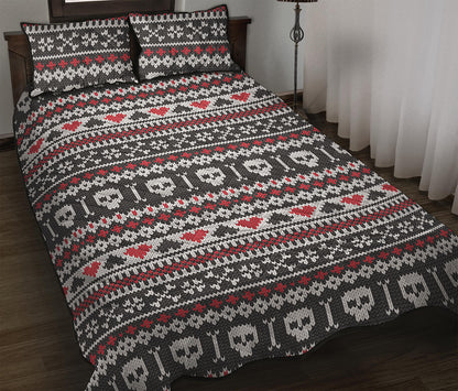 Skull Knitted Pattern Print Quilt Bed Set