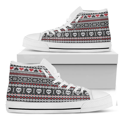 Skull Knitted Pattern Print White High Top Shoes