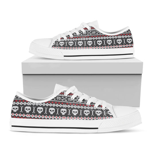 Skull Knitted Pattern Print White Low Top Shoes