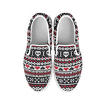 Skull Knitted Pattern Print White Slip On Shoes