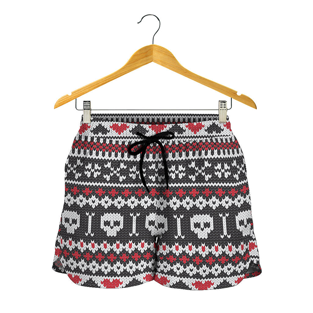 Skull Knitted Pattern Print Women's Shorts