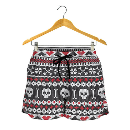 Skull Knitted Pattern Print Women's Shorts