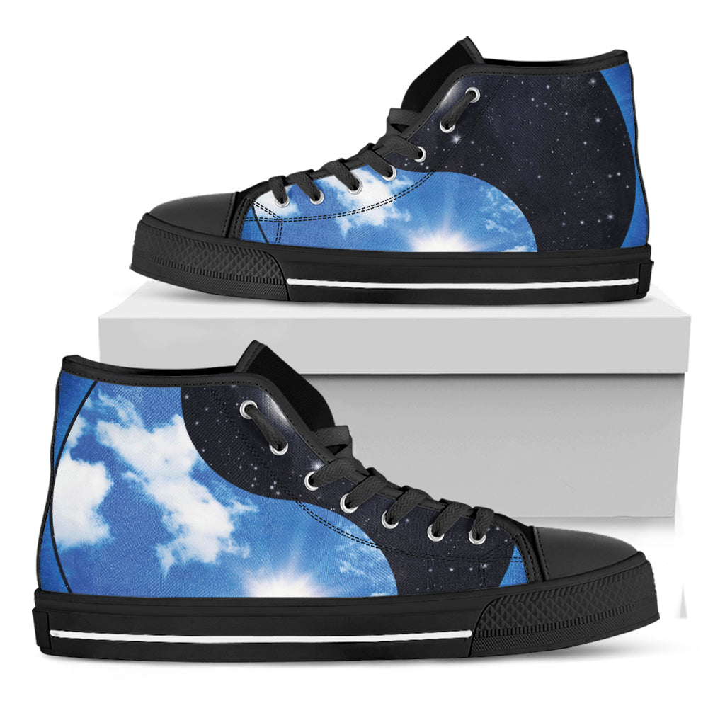 Sky And Space Yin Yang Print Black High Top Shoes