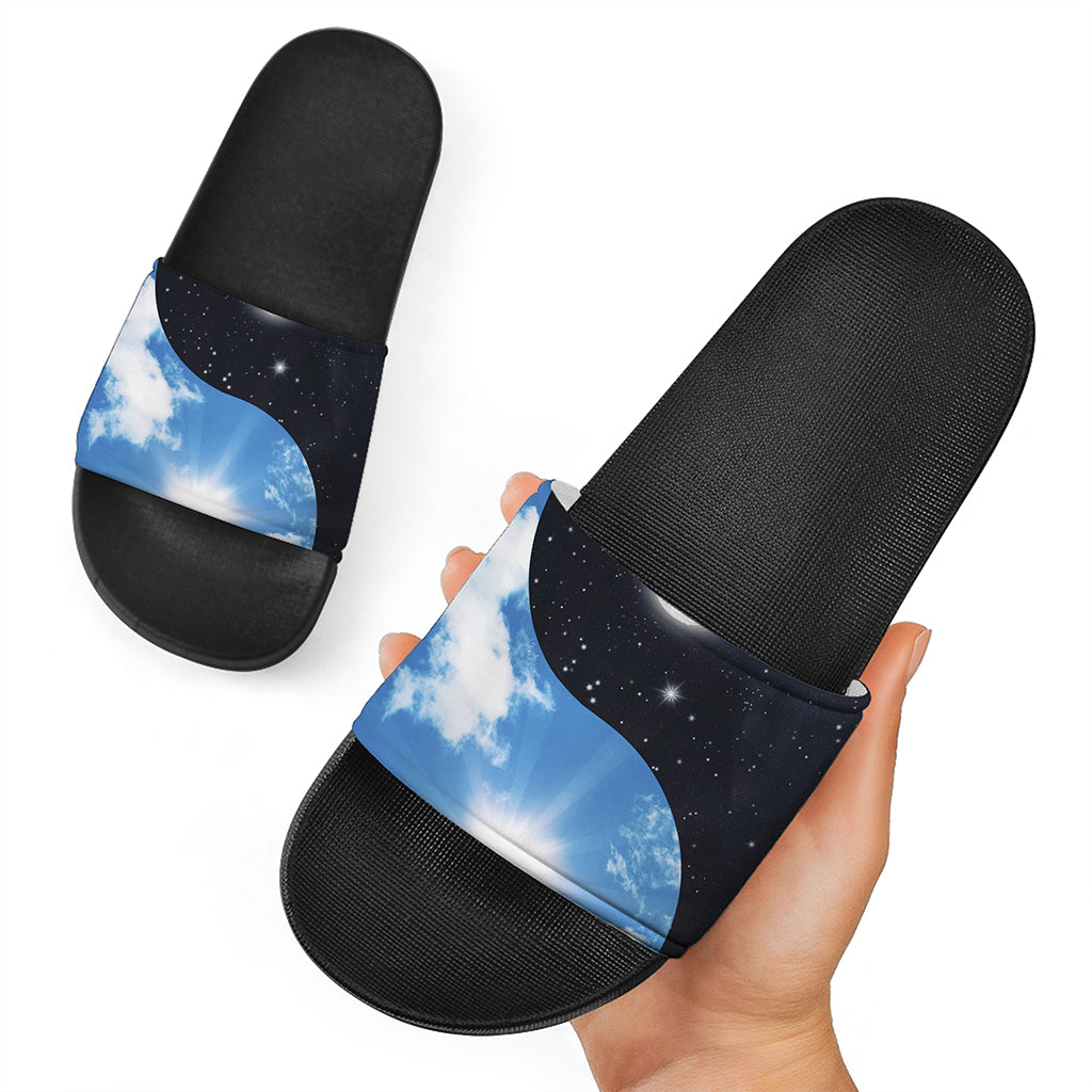 Sky And Space Yin Yang Print Black Slide Sandals
