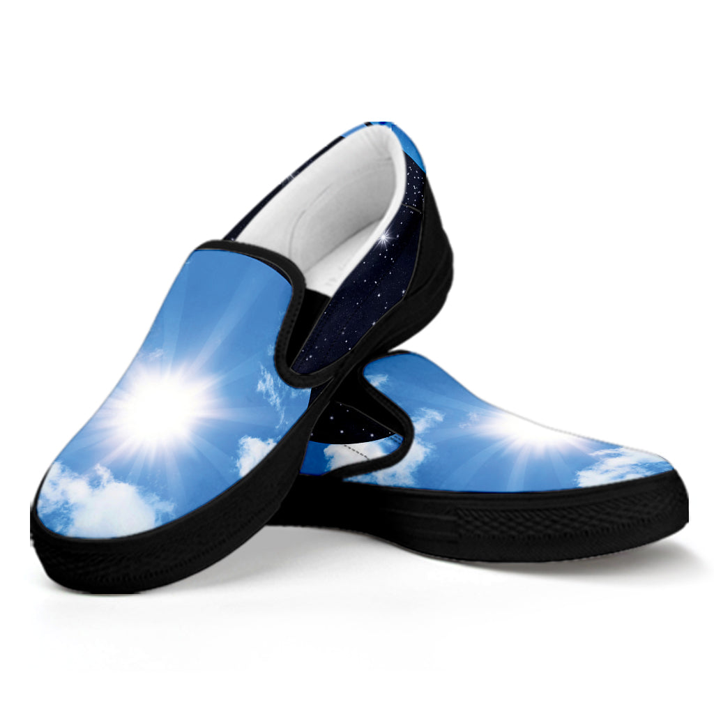 Sky And Space Yin Yang Print Black Slip On Shoes