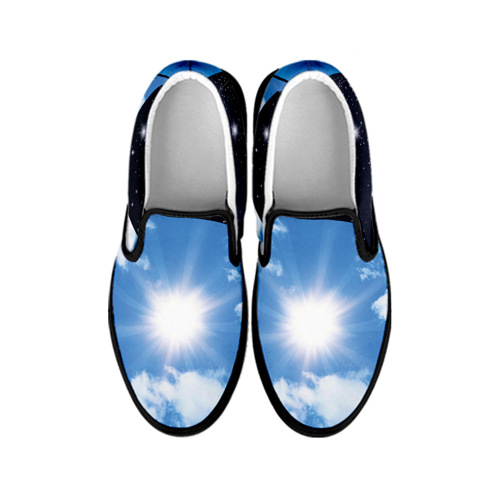 Sky And Space Yin Yang Print Black Slip On Shoes