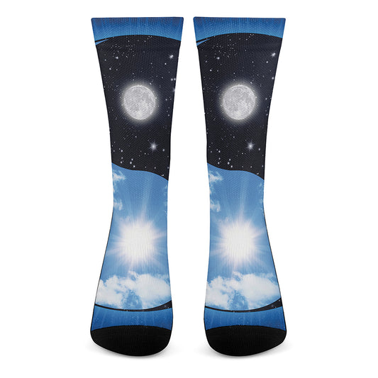 Sky And Space Yin Yang Print Crew Socks