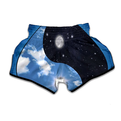 Sky And Space Yin Yang Print Muay Thai Boxing Shorts