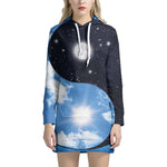 Sky And Space Yin Yang Print Pullover Hoodie Dress
