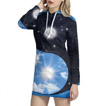 Sky And Space Yin Yang Print Pullover Hoodie Dress