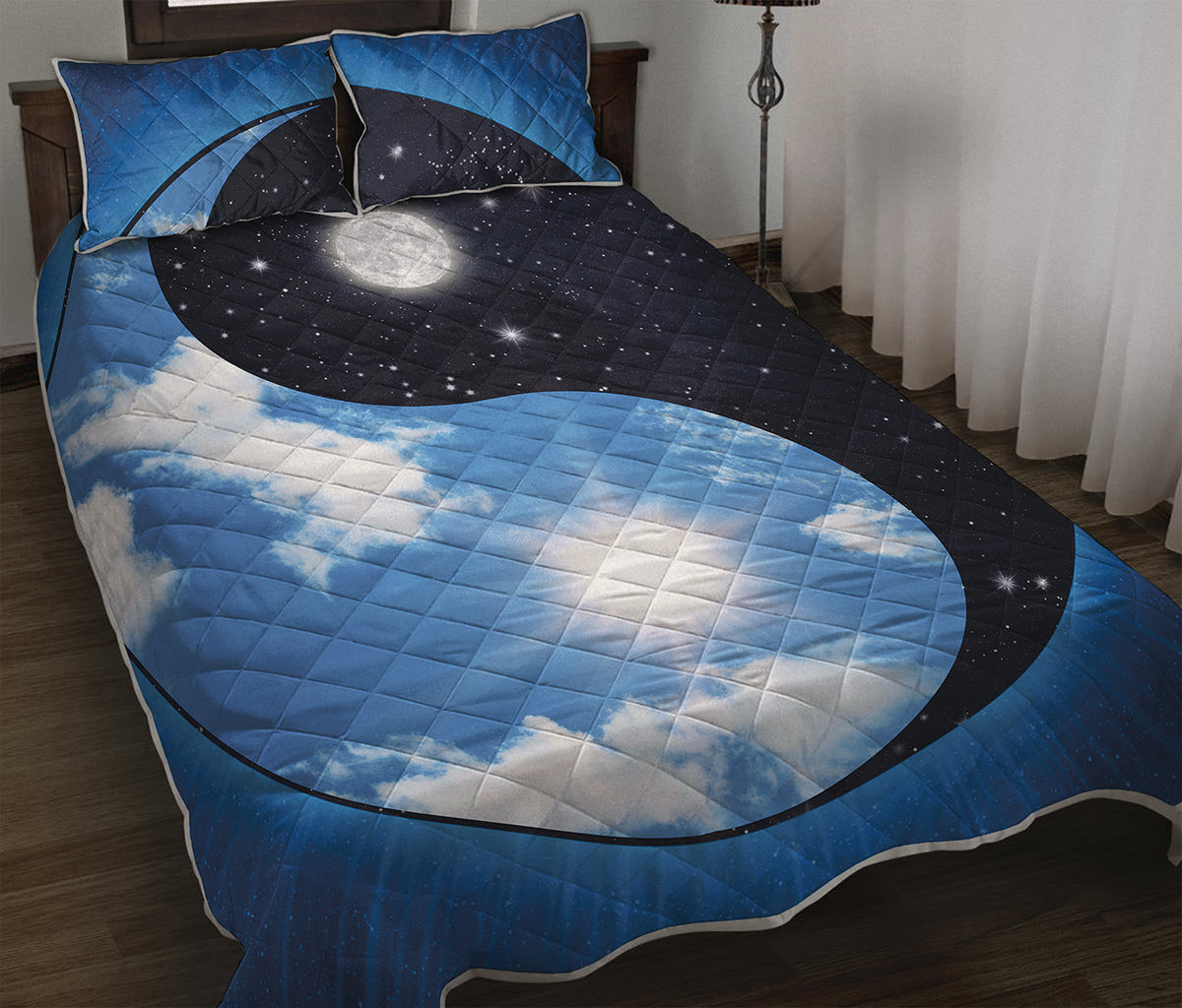 Sky And Space Yin Yang Print Quilt Bed Set