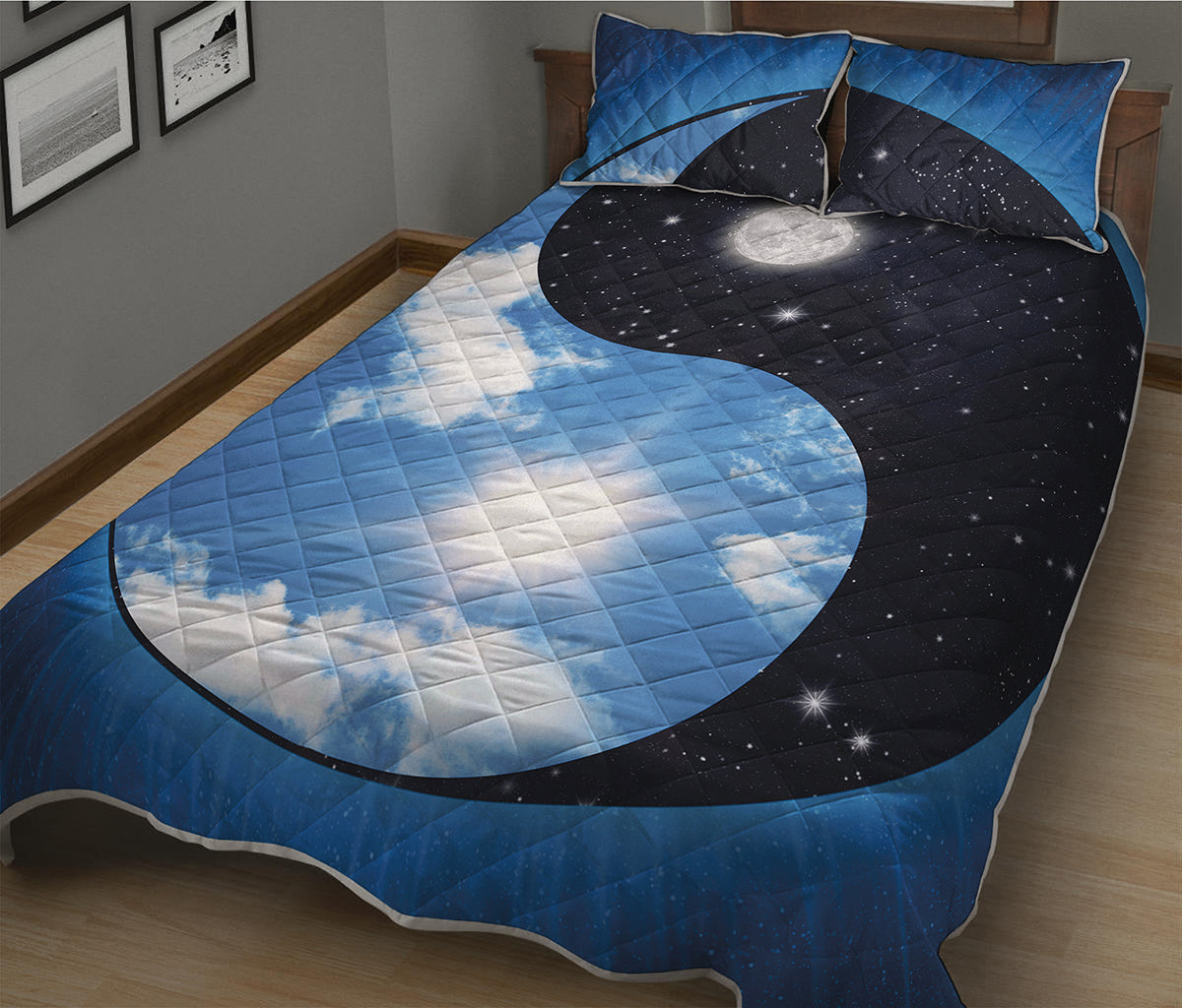 Sky And Space Yin Yang Print Quilt Bed Set