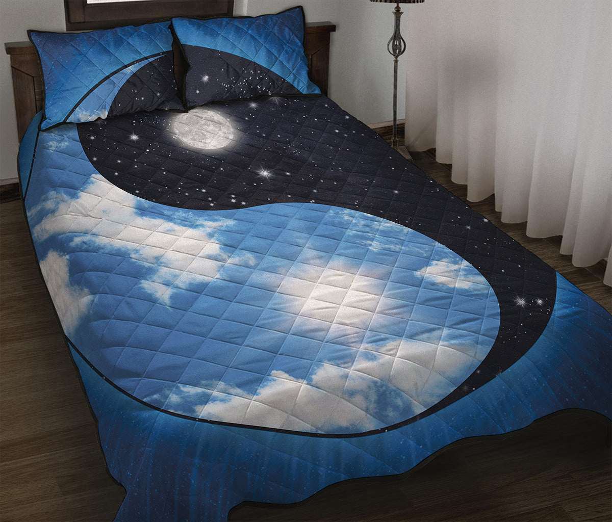 Sky And Space Yin Yang Print Quilt Bed Set