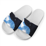 Sky And Space Yin Yang Print White Slide Sandals