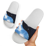 Sky And Space Yin Yang Print White Slide Sandals