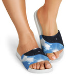 Sky And Space Yin Yang Print White Slide Sandals