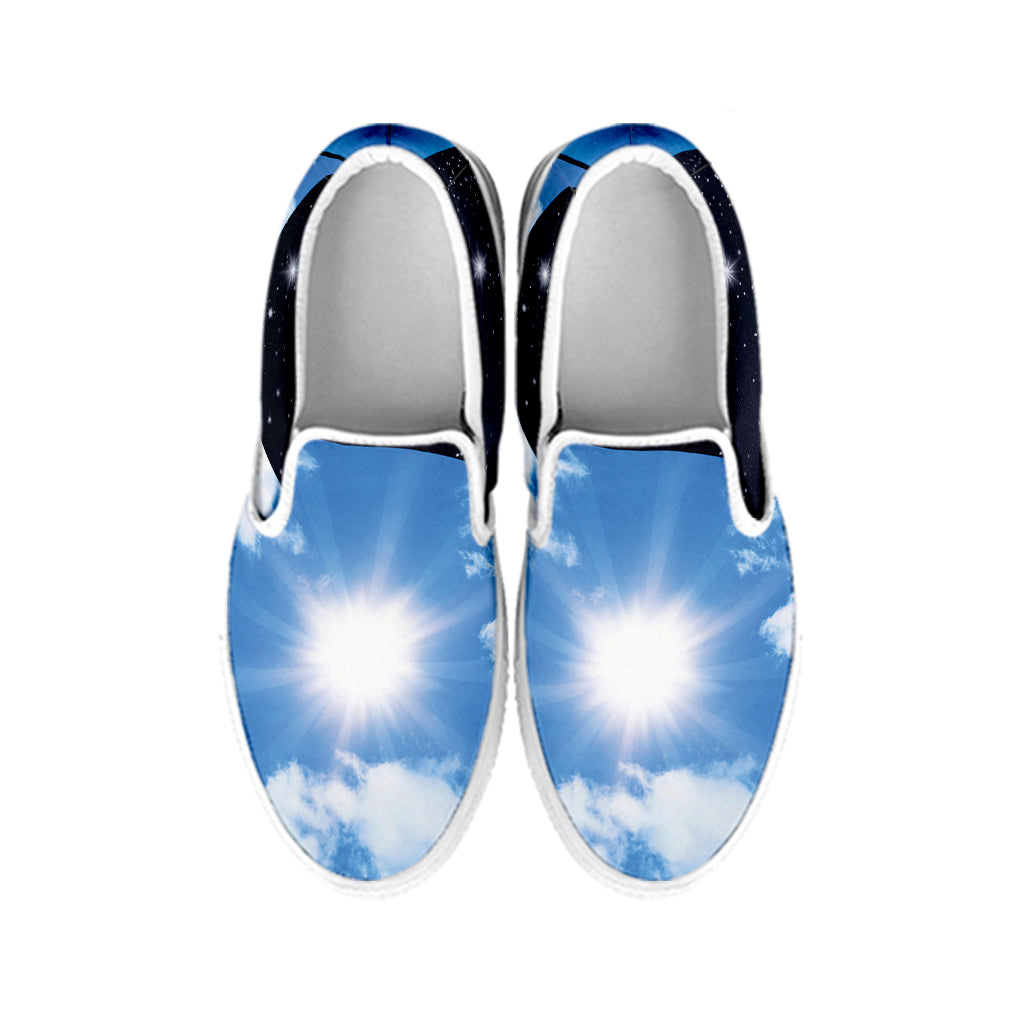 Sky And Space Yin Yang Print White Slip On Shoes