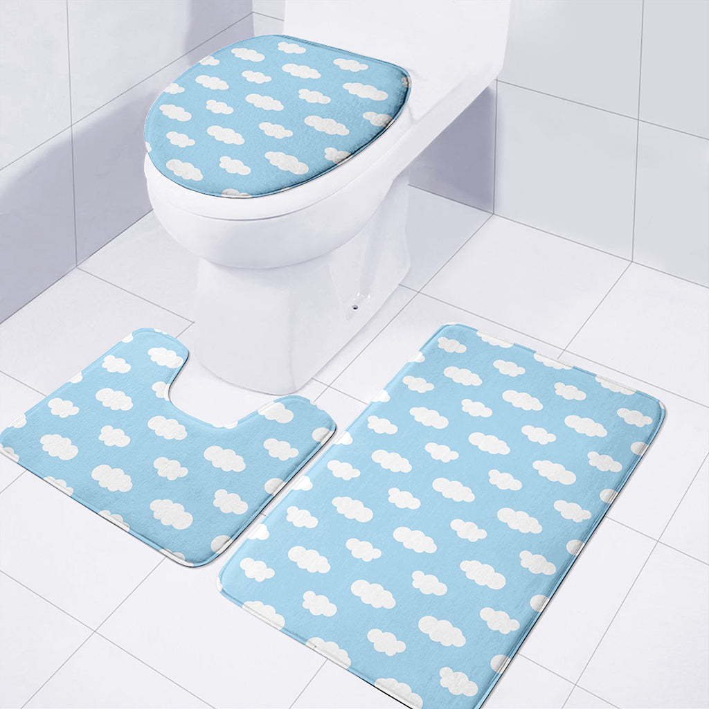 Sky Cloud Pattern Print 3 Piece Bath Mat Set