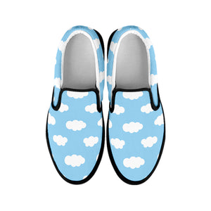 Sky Cloud Pattern Print Black Slip On Shoes