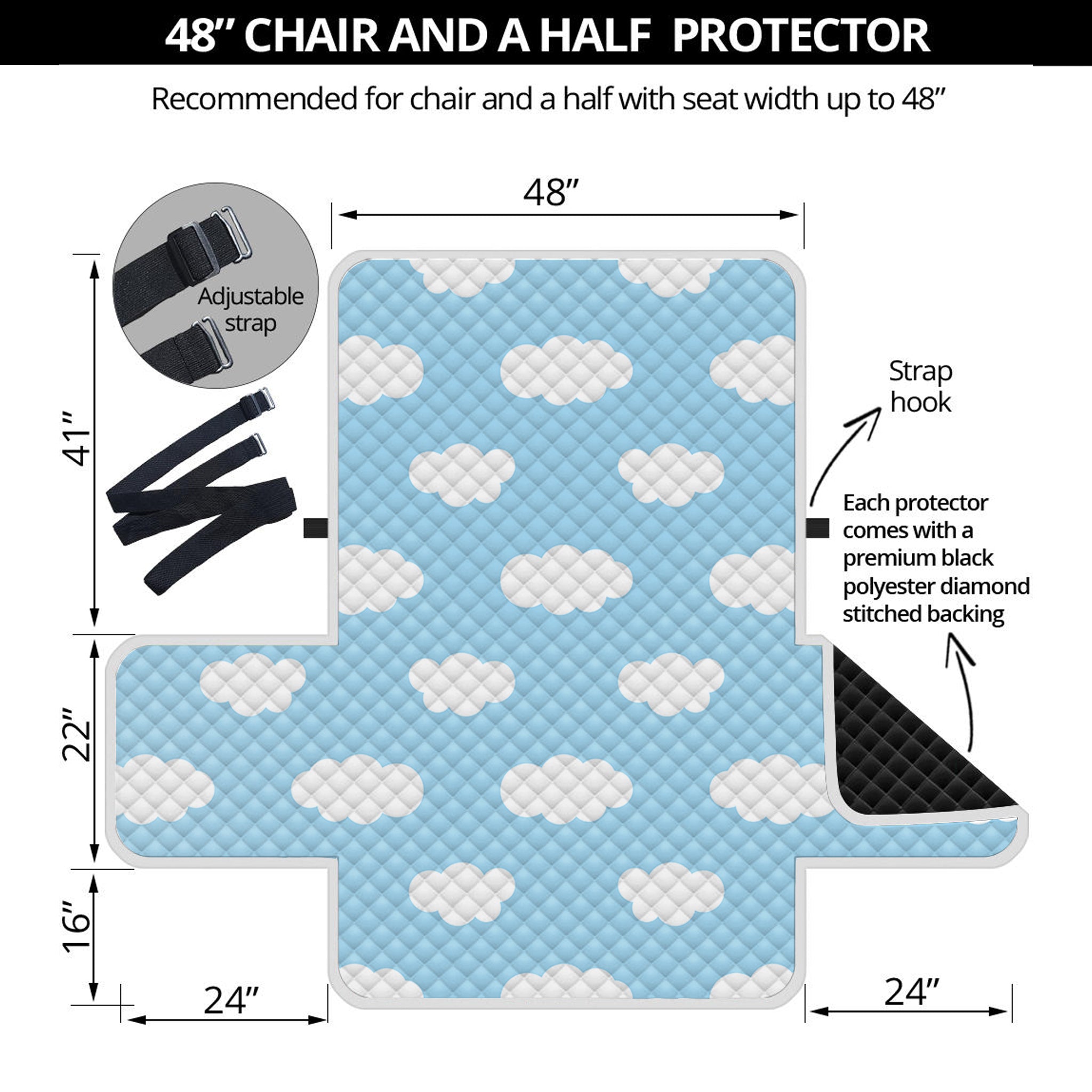 Sky Cloud Pattern Print Half Sofa Protector