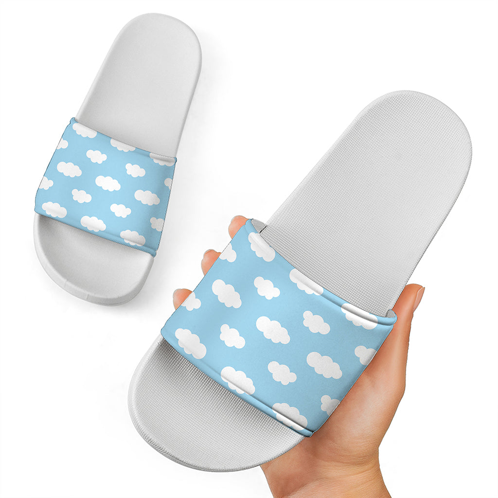 Sky Cloud Pattern Print White Slide Sandals