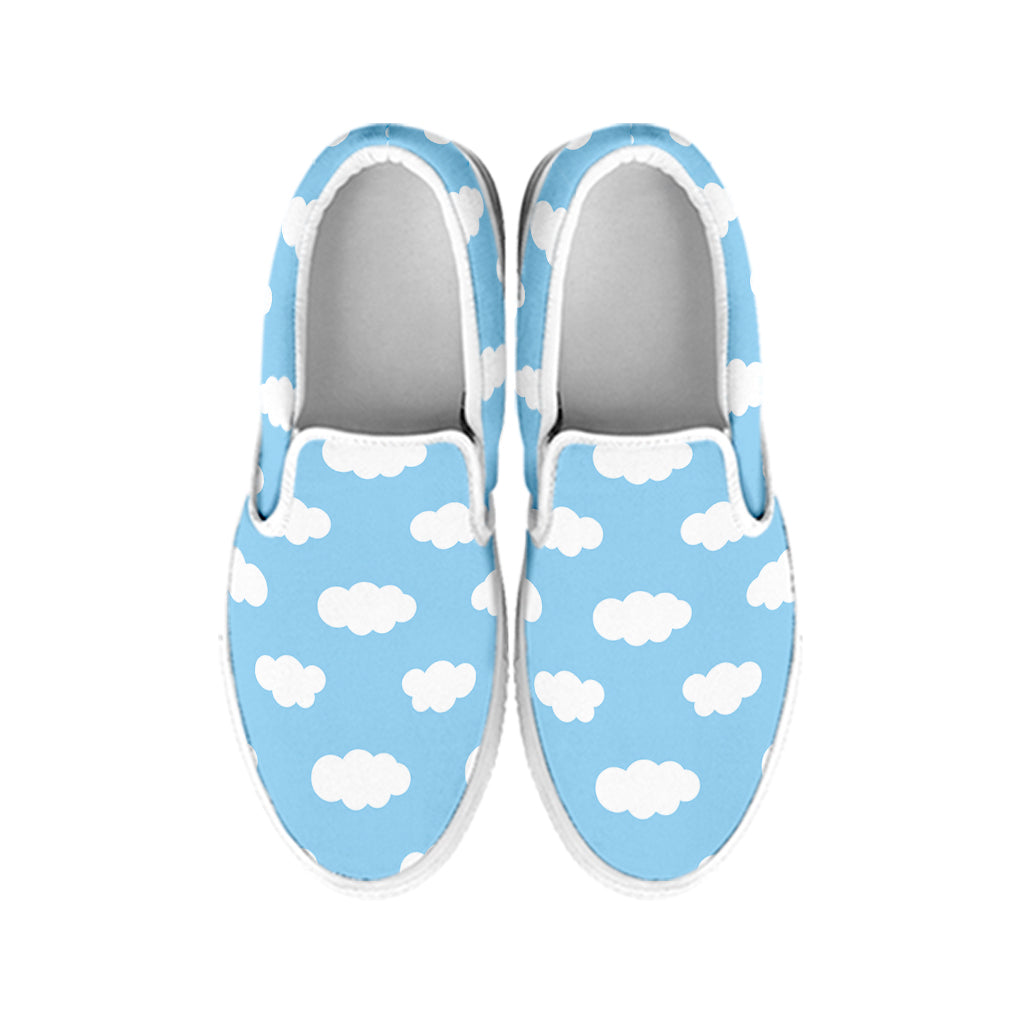 Sky Cloud Pattern Print White Slip On Shoes